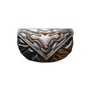 Vintage 80s Almondo Phoenix Silver Copper Faux Leather Reptile Skin Purse Clutch